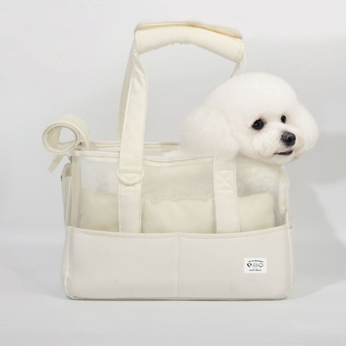 犬バッグ 硬質底板付き透明窓メッシュキャリートート