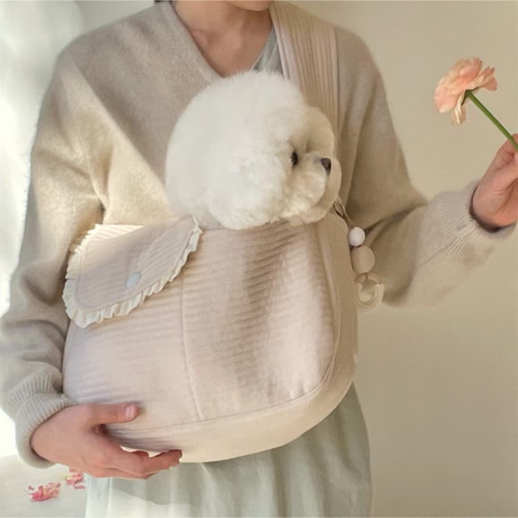 犬バッグ フリル付きコーデュロイ小型犬用抱っこキャリーバッグ