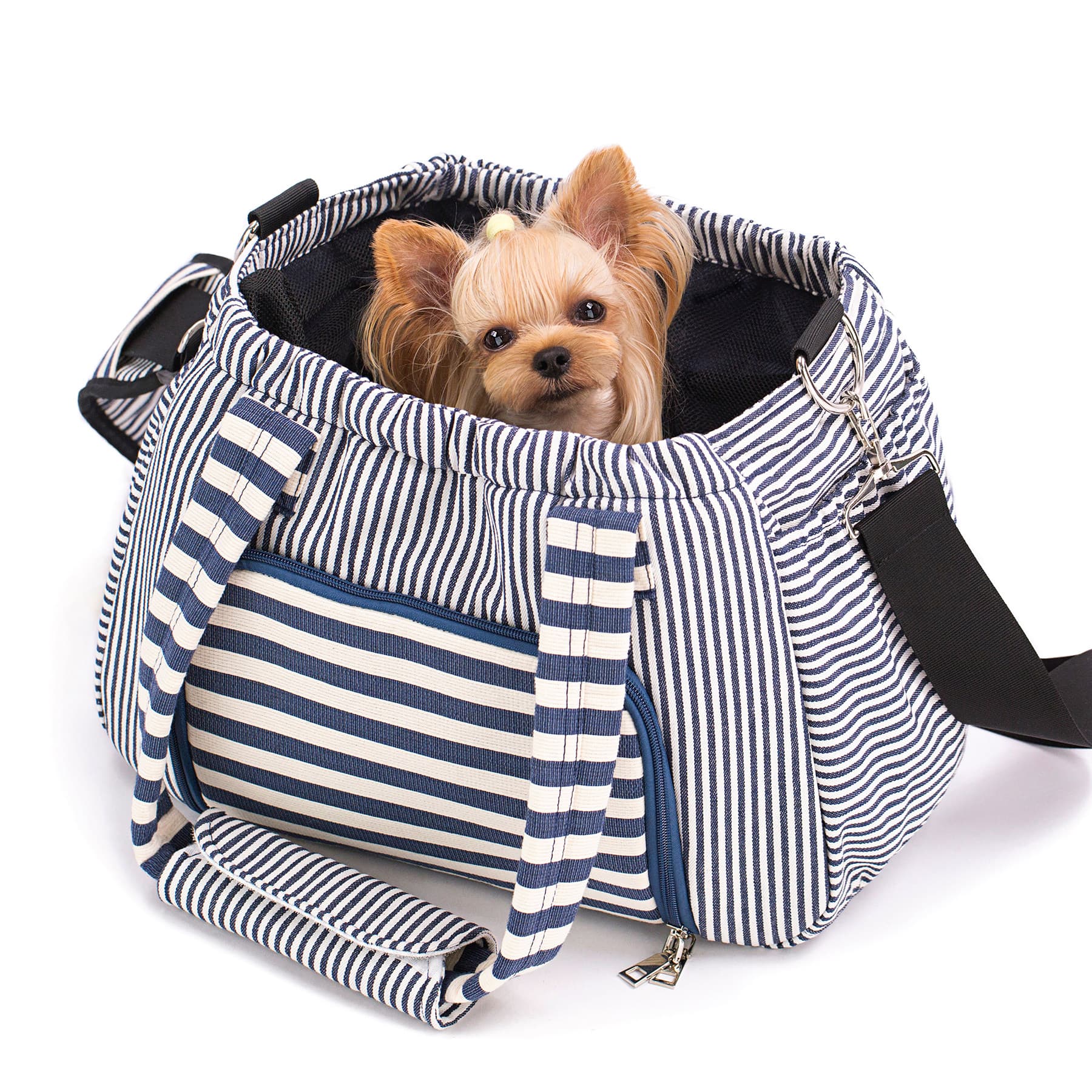 犬バッグ 爽やか縞模様の小型犬用斜めがけキャリーバッグ