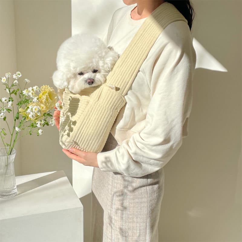 犬バッグ フリル付きコーデュロイ小型犬用抱っこキャリーバッグ