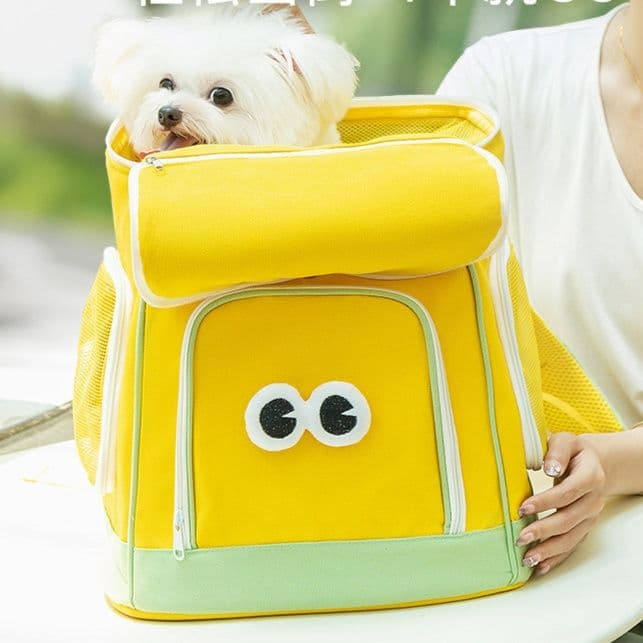 犬バッグ 可愛い目玉デザイン小型犬用通気性抜群ペットキャリーリュック