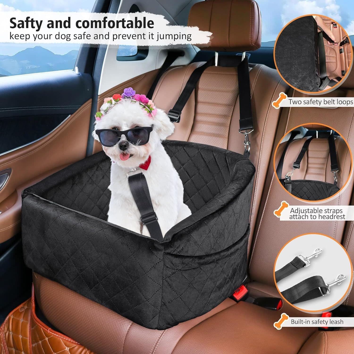 犬バッグ 車載用キルティング安全ベルト付きドライブシート